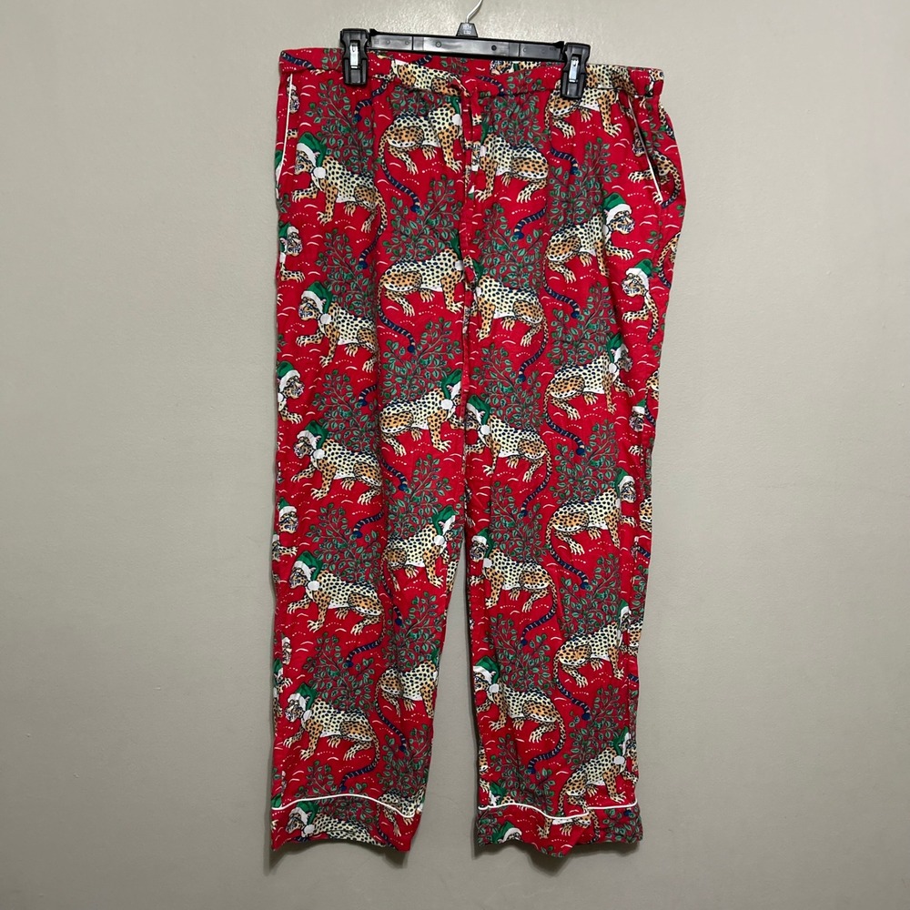 Printfresh Pajama Pants Adult XL Red Christmas Leopard Festive Cozy Loungewear